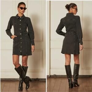 Boyish Denim Emmitt Button Front Shirt Dress Black Medium Western Streetwear